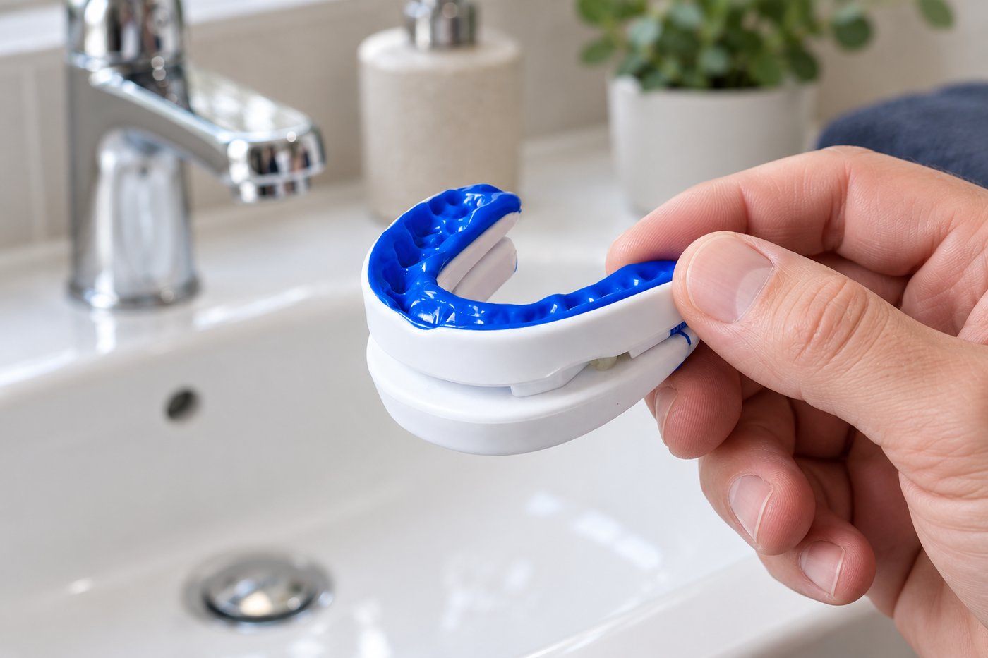 Illustrative image of a boil-and-bite snoring mouthpiece (not an official product photo)